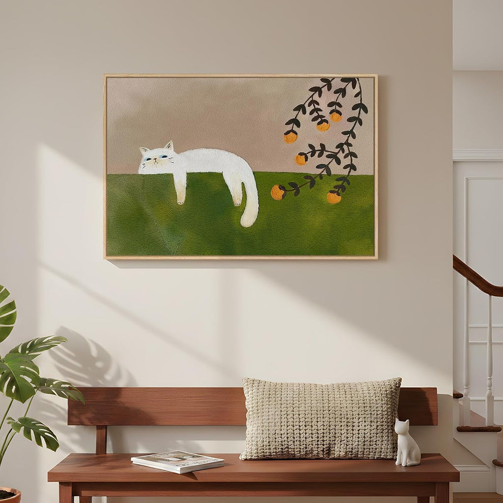 Cat Wall Art 24x36 Framed Green Canvas for Bedroom – image 3