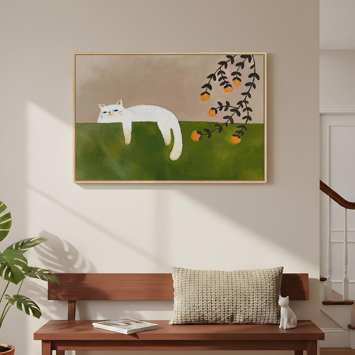 Cat Wall Art 24x36 Framed Green Canvas for Bedroom – image 3