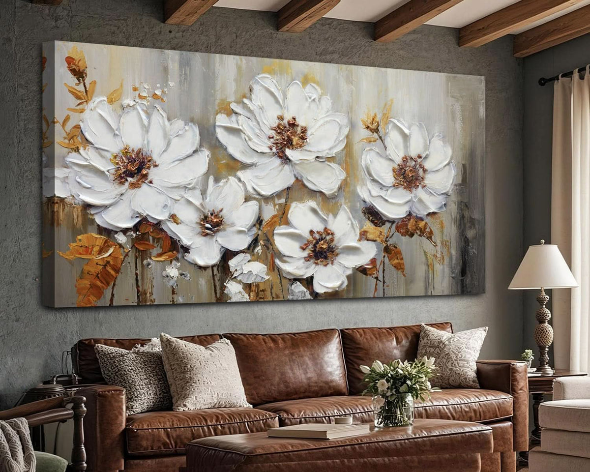 Textured Floral Wall Art 58x29 Canvas for Living Room – image 4