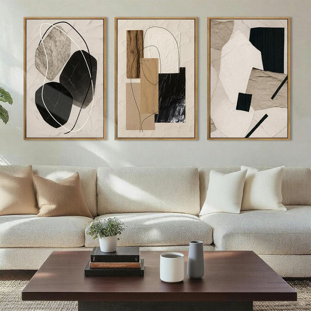 Palette Abstract Wall Art 36x24 Framed Neutral Canvas – image 2