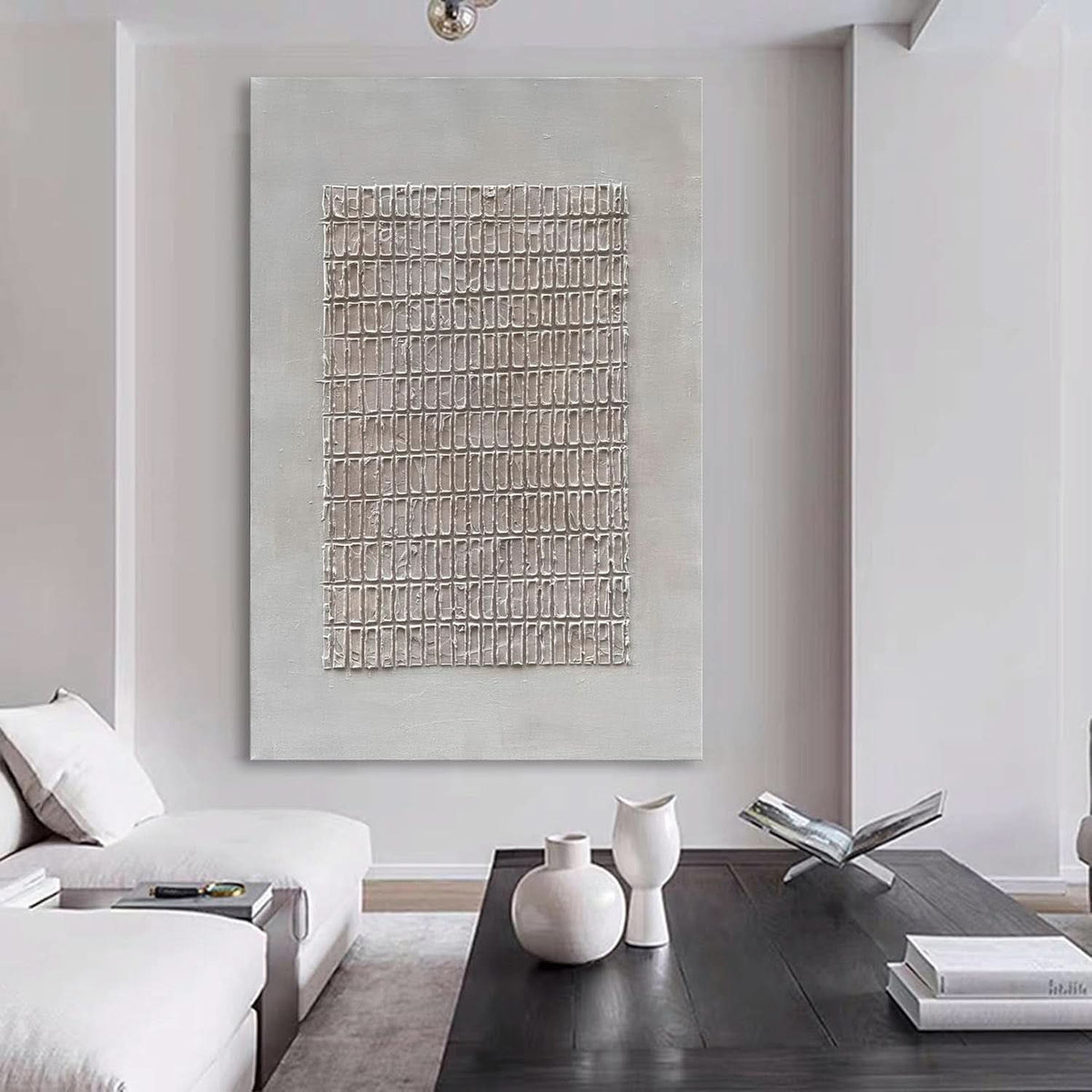 Textured Abstract Wall Art 45x30 Hand-Painted White – image 4
