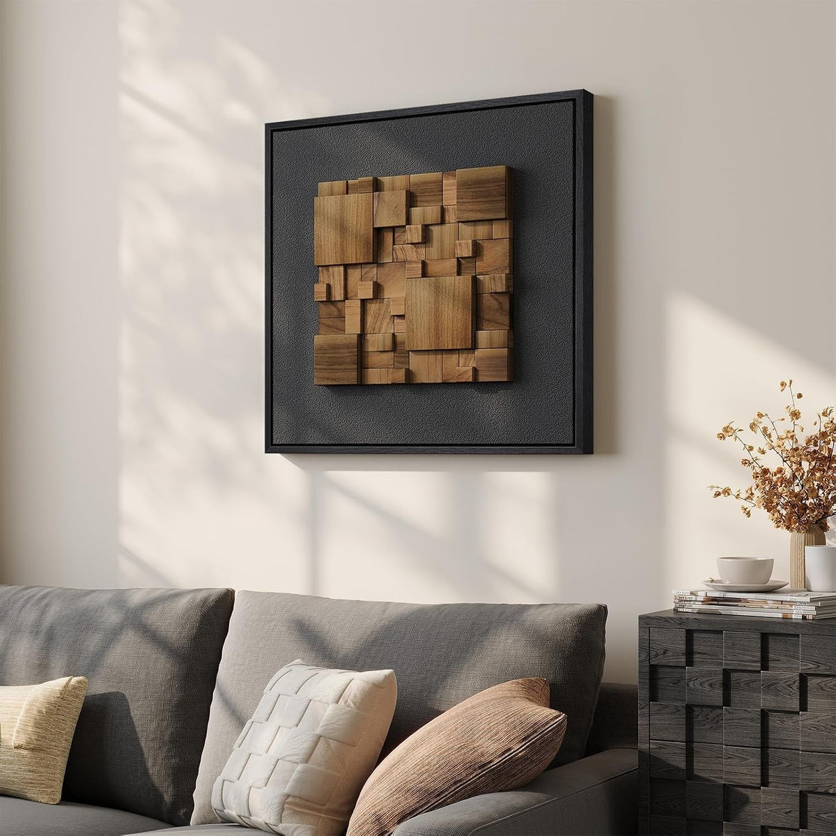 Walnut Hardwood Textured Abstract Wall Art Framed for Living Room – image 2