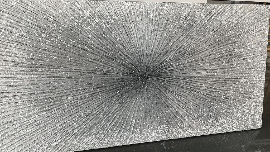 Textured Abstract Wall Art 24x48 Hand-Painted Silver Canvas – image 5