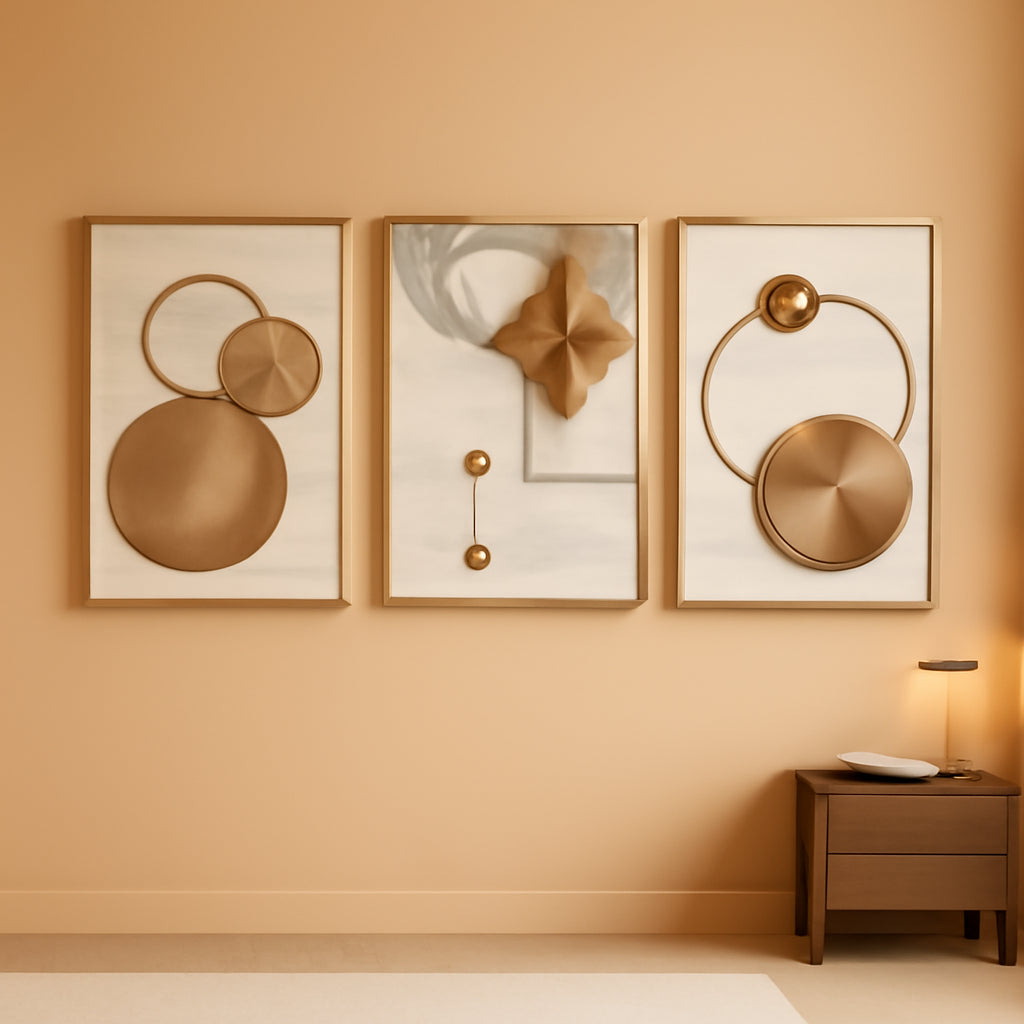 Modern Wall Art Set of 3 Framed Gold, 24x36 in for Living Room – main view