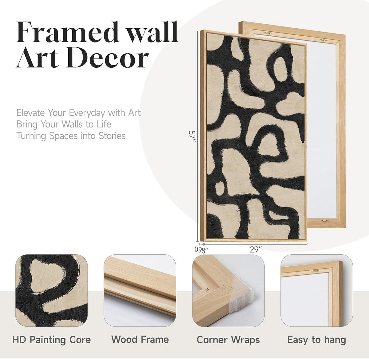 Modernist Abstract Wall Art 30x60 Framed Beige for Living Room – image 5