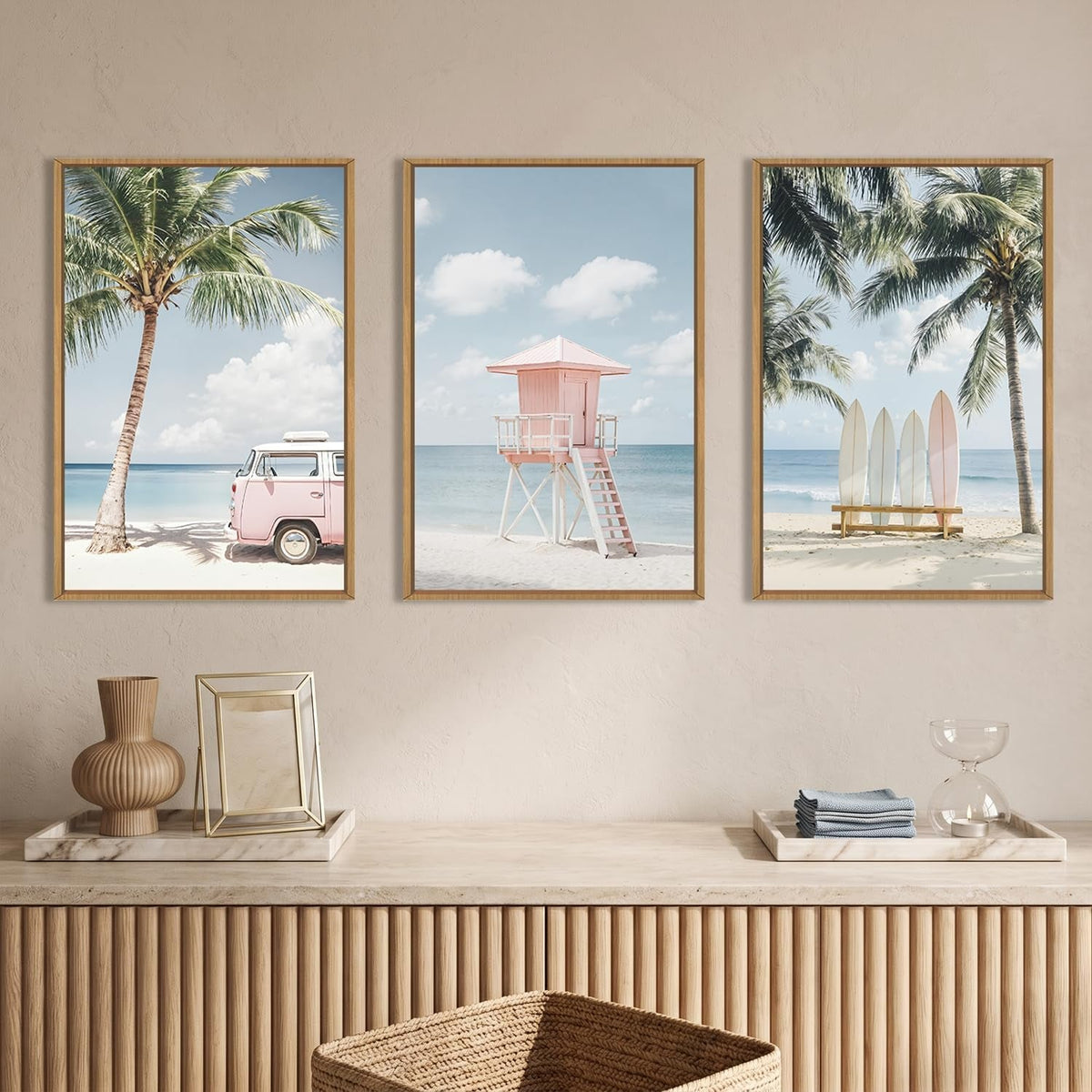 Seascape Ocean Coastal Wall Art 16x24 Framed Pink Canvas – image 3