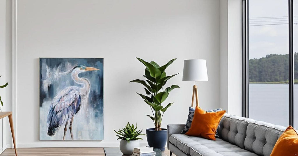 Heron Abstract Wall Art Hand-Painted Blue Canvas for Living Room – image 5