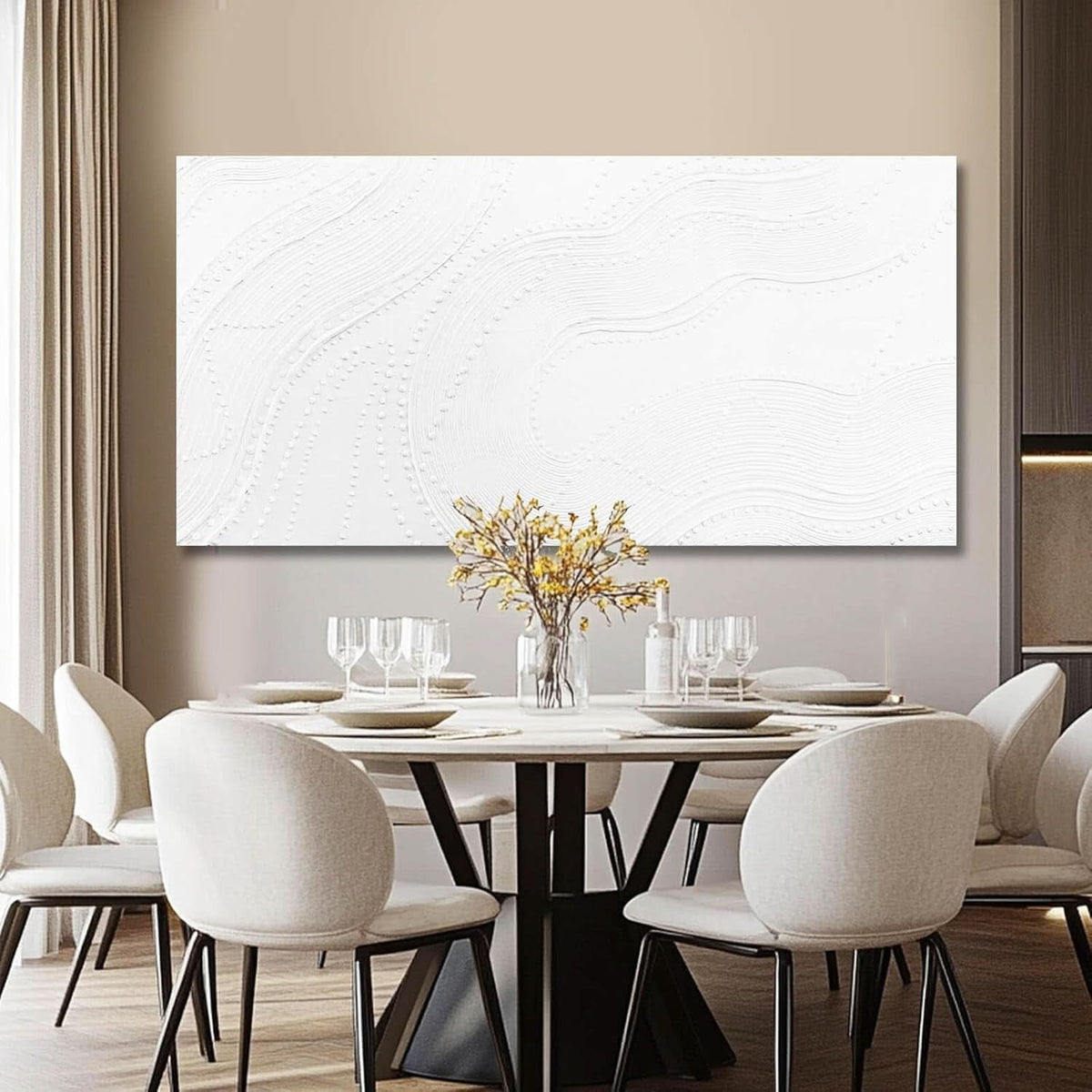 Textured Abstract Wall Art 24x48 Hand-Painted White Canvas – image 6