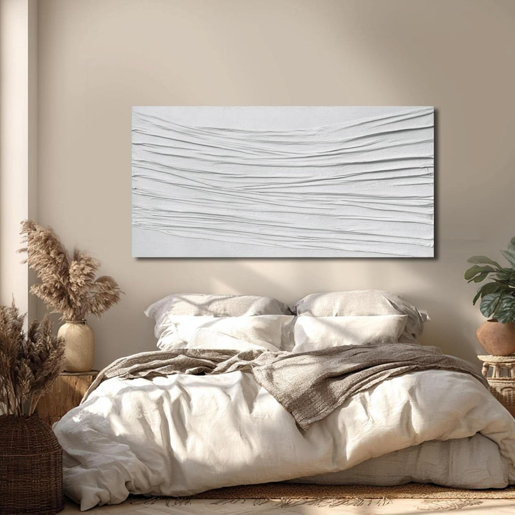Textured Abstract Wall Art 24x48 Hand-Painted White Canvas – image 2