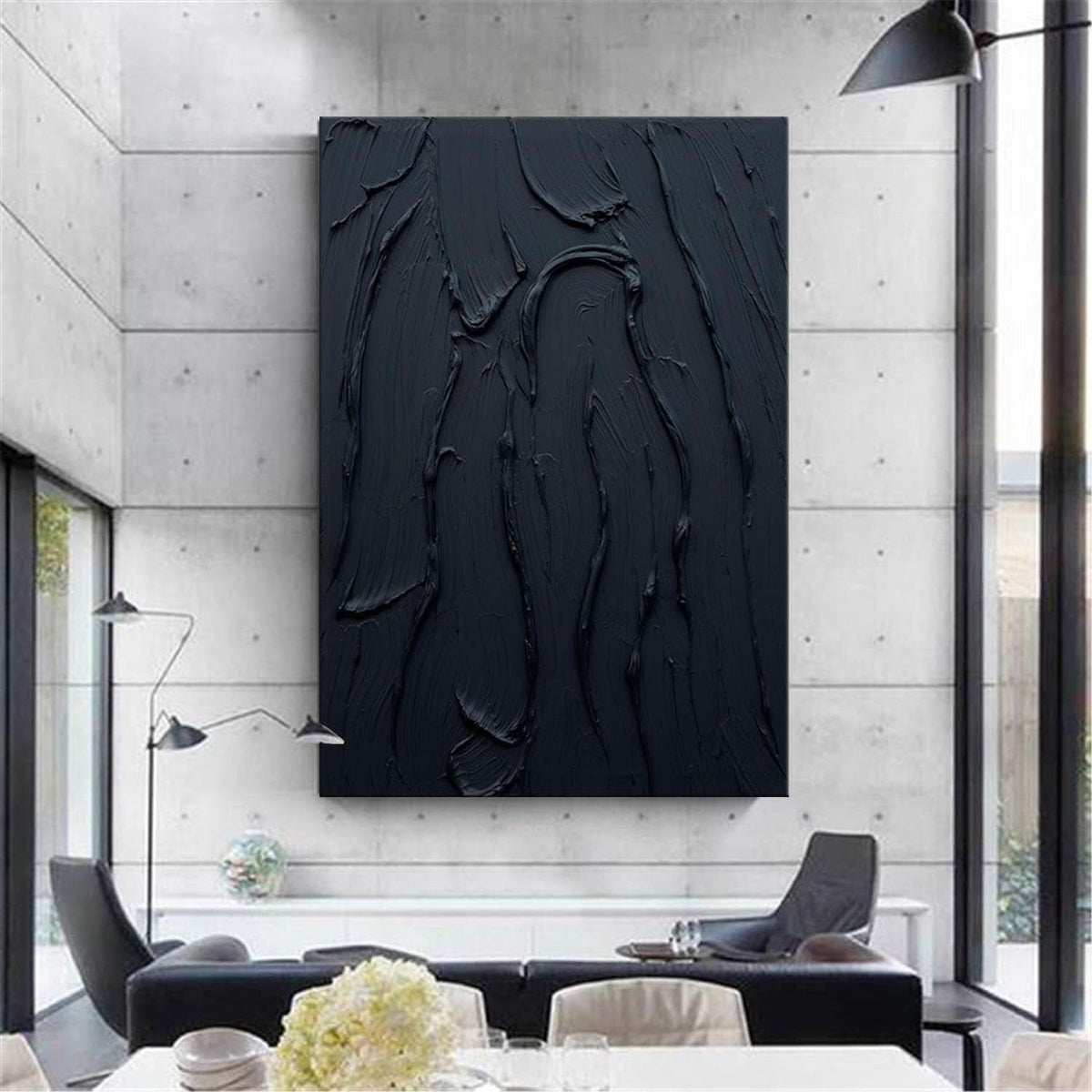 Thick Textured Canvas Wall Art 24x36 Hand-Painted Black – image 6