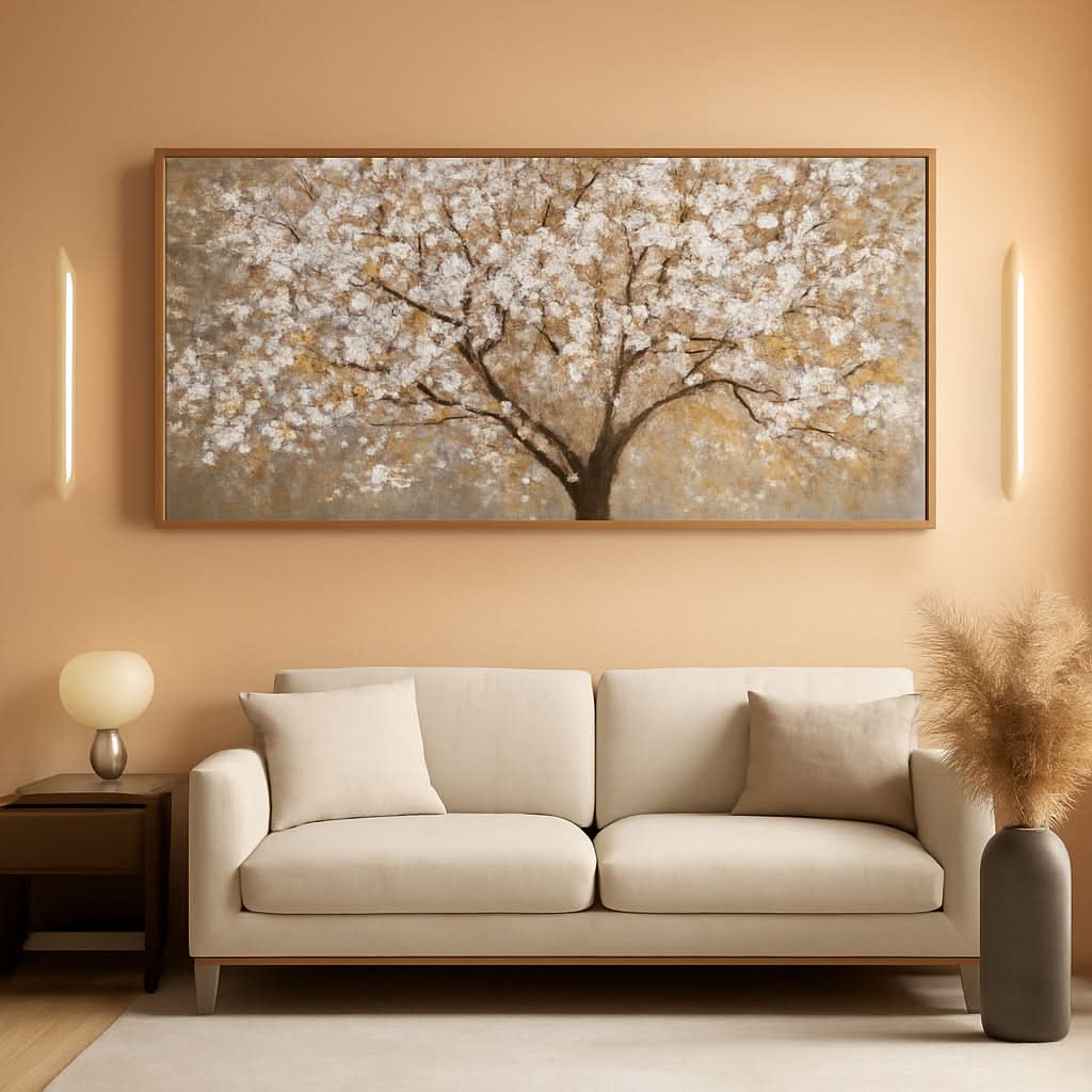 Tree of Life Landscape Wall Art 24x48 Hand-Painted Gold Canvas – main view