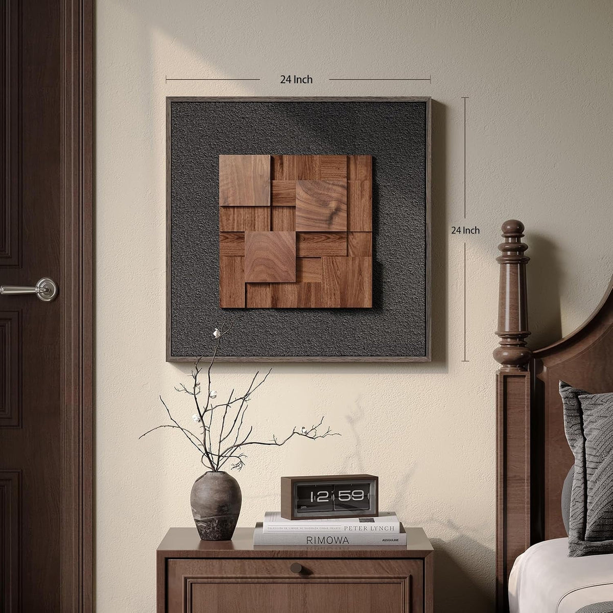 Wood Textured Wall Art 24x24 Framed Black for Living Room – image 4
