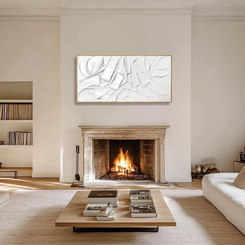 Abstract Wall Art 24x48 Hand-Painted Framed White Canvas – image 5