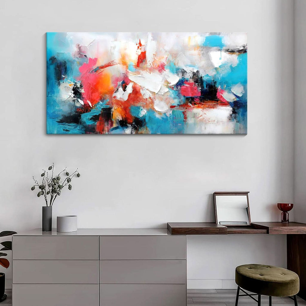 Abstract Wall Art 24x48 Hand-Painted Blue Pink Canvas – image 4