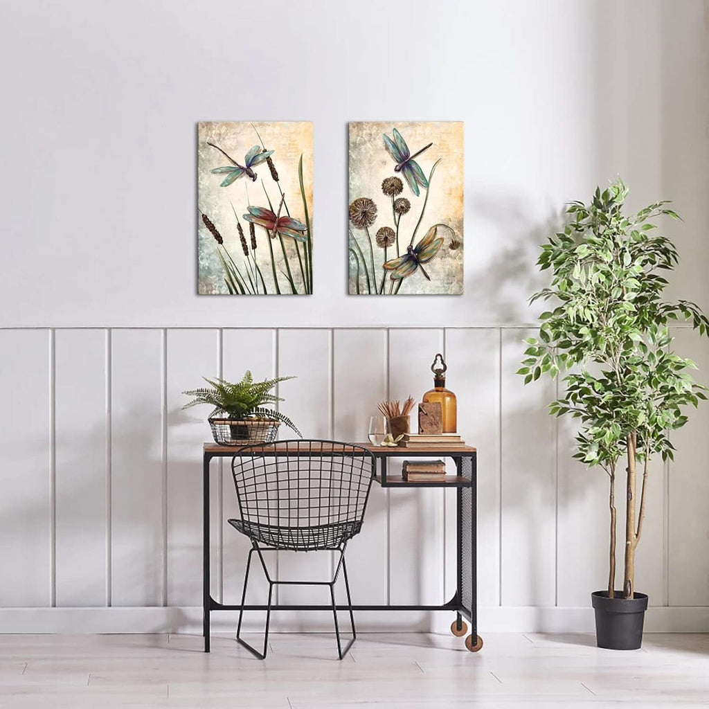 Dragonfly Wall Art Set of 2 Beige Canvas, 16x24 in – image 3