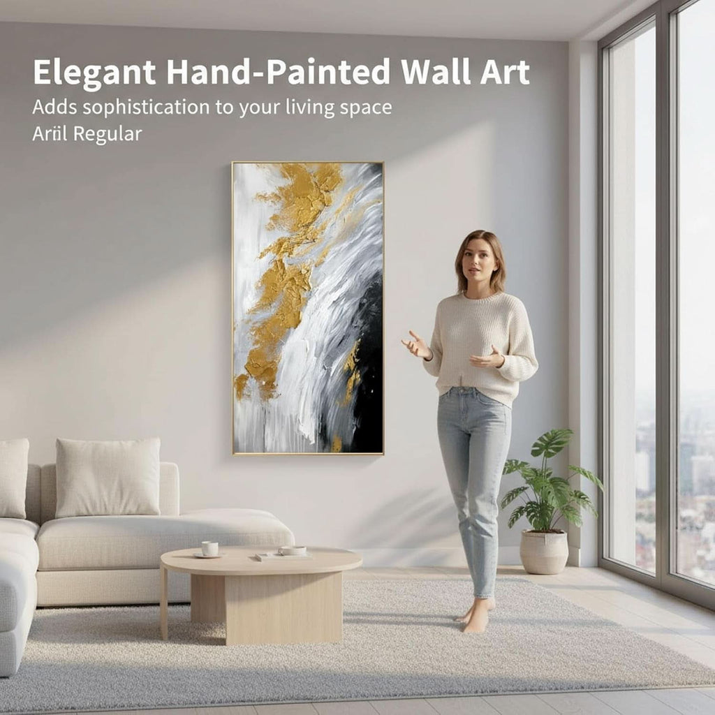 Black and White Abstract Wall Art 24x48 Hand-Painted – image 6