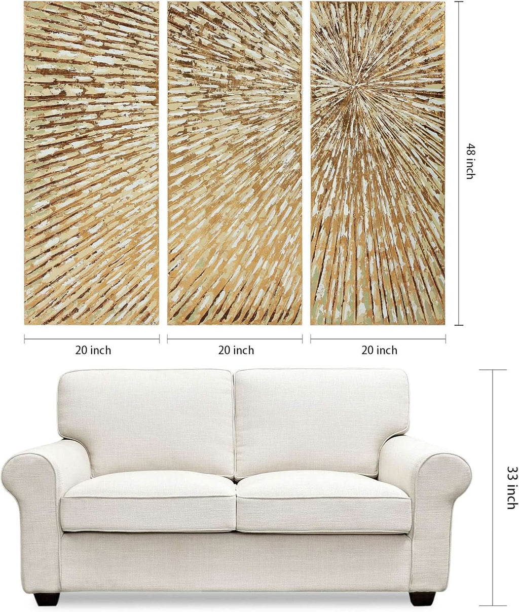 Goldleaf Triptych Textured Gold Wall Art Set of 3 Hand-Painted Canvas – image 9