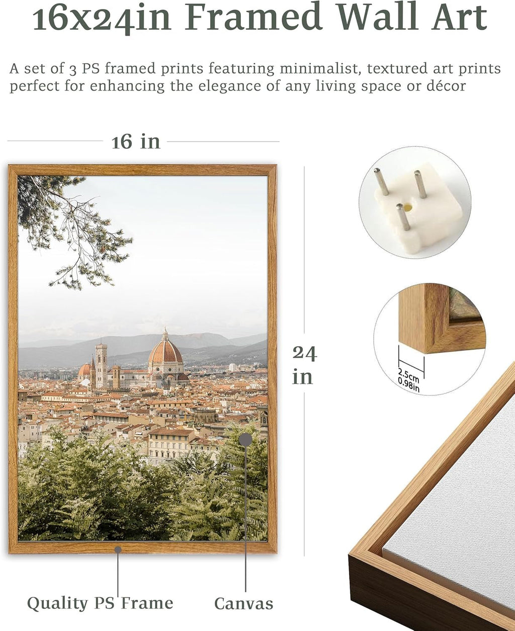 Florence Tuscan Cityscape Wall Art 16x24 Framed for Living Room – image 3