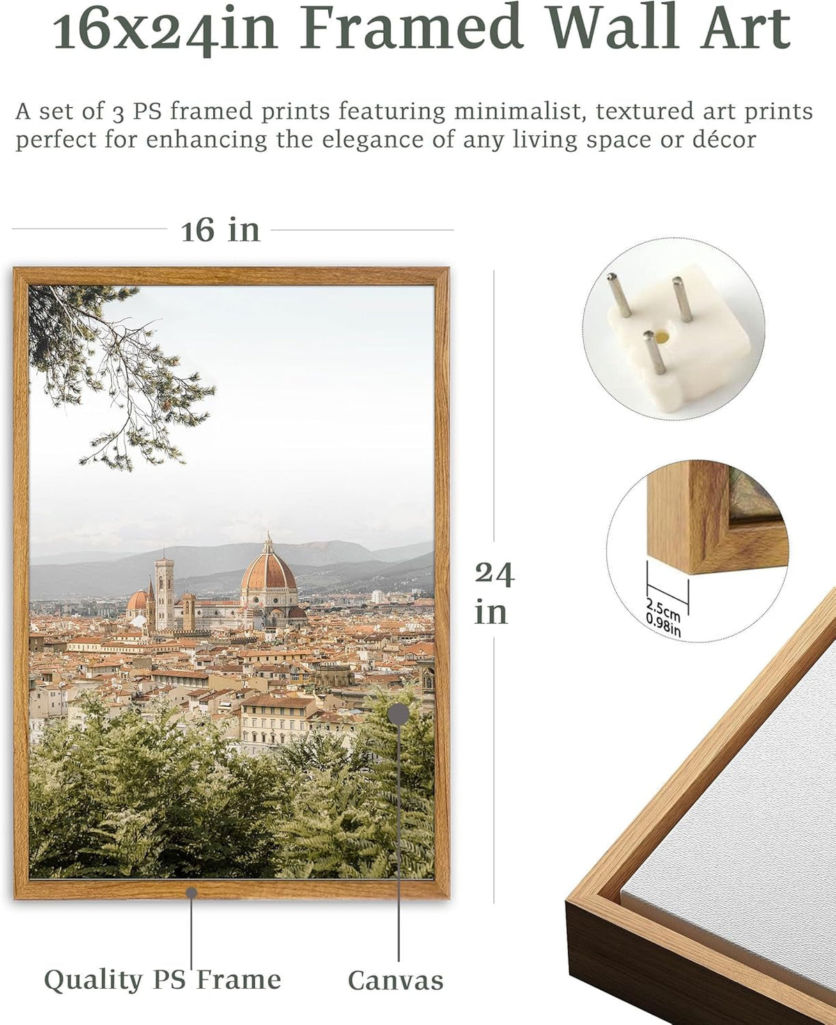 Florence Tuscan Cityscape Wall Art 16x24 Framed for Living Room – image 3