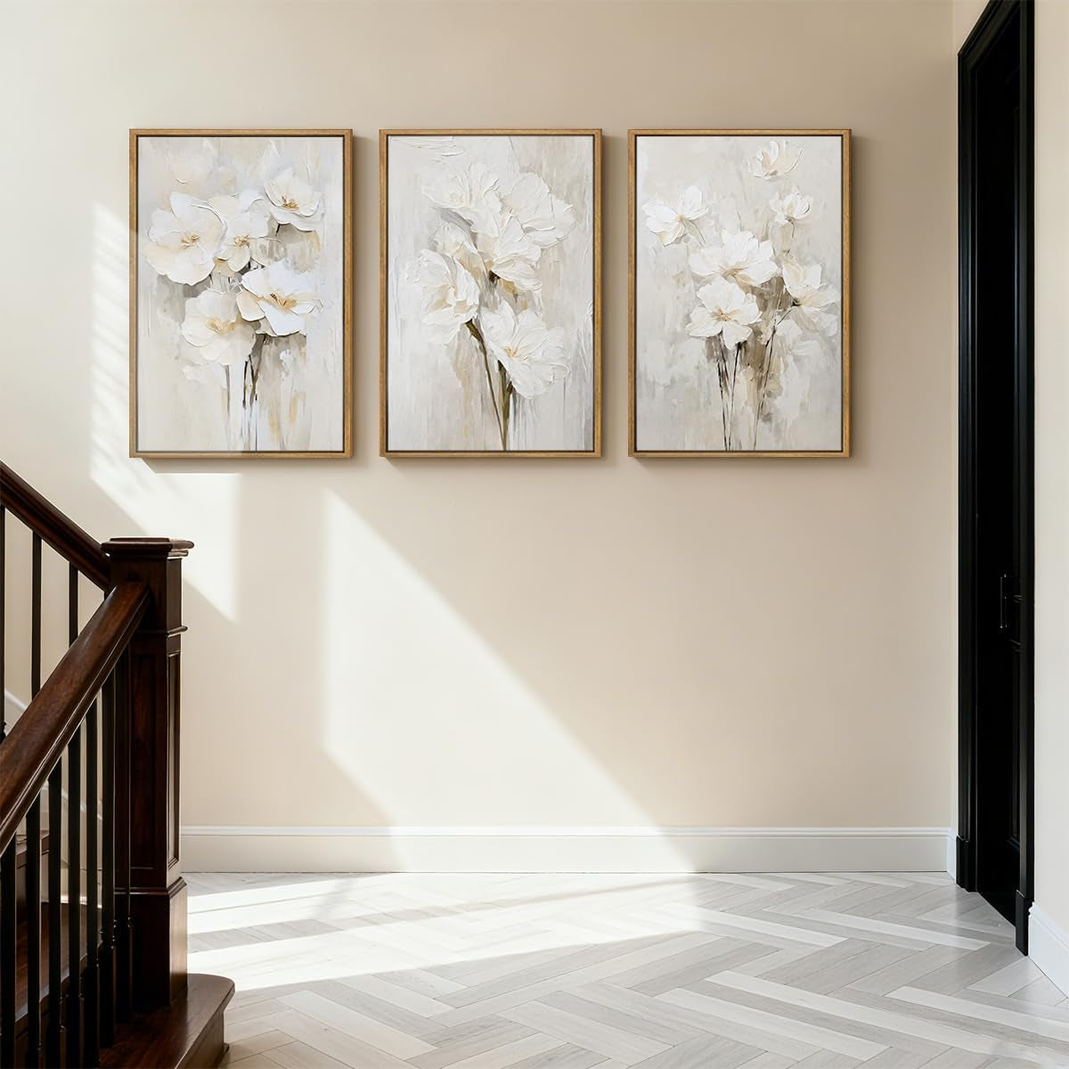Floral Wall Art 24x36 Framed Beige Canvas for Living Room – image 5