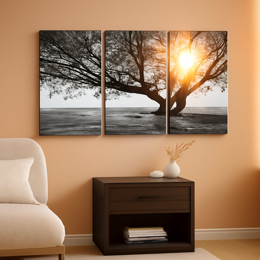 Tree Black and White Landscape Wall Art Set of 3 Framed Canvas – main view
