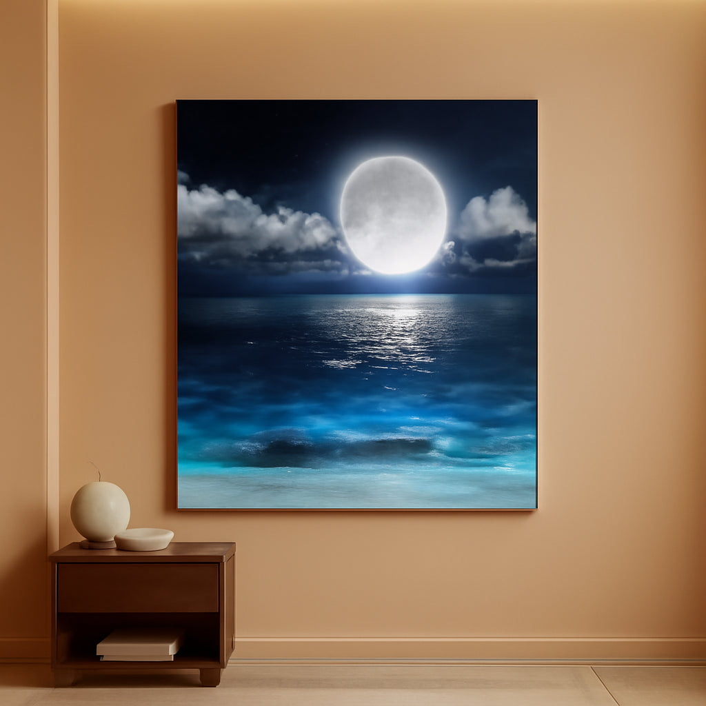 Ocean Moonlit Coastal Wall Art Canvas for Living Room – main view