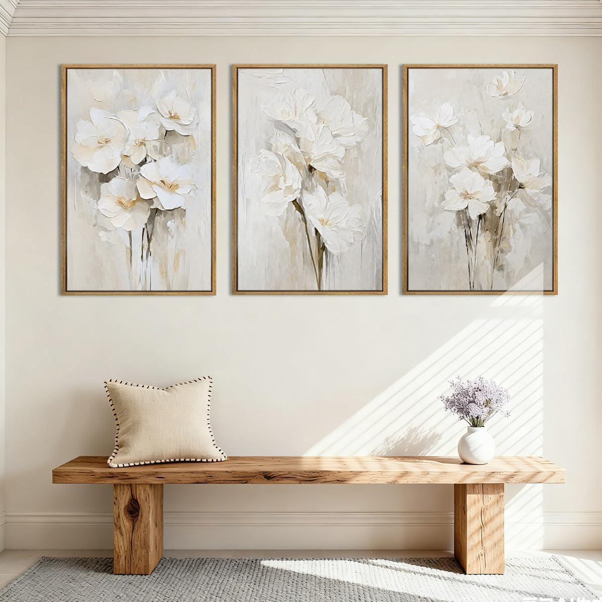 Floral Wall Art 24x36 Framed Beige Canvas for Living Room – image 2