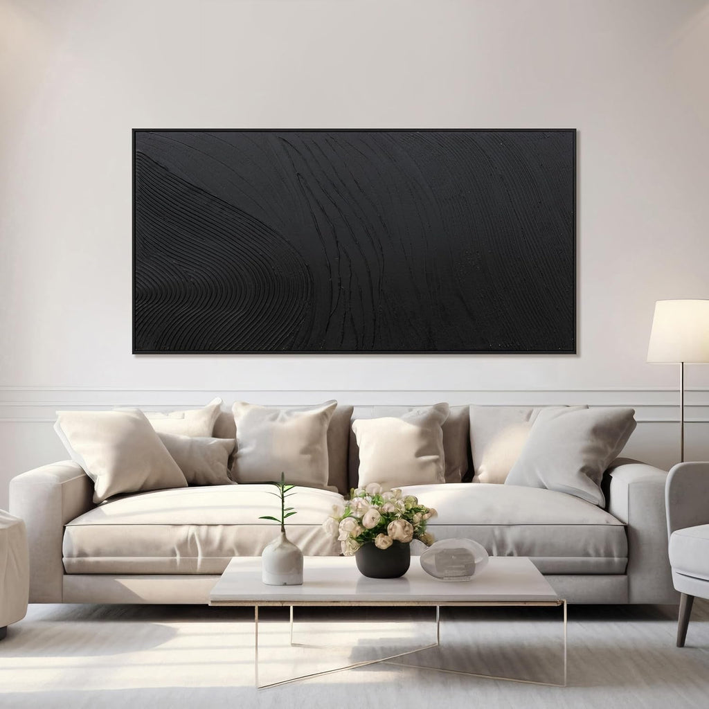 Jet Modern Wall Art 29x58 Hand-Painted Black Canvas – image 2