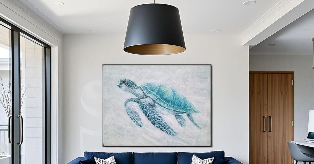 Sea Turtle Wall Art Extra Large Hand-Painted Teal Canvas – image 6