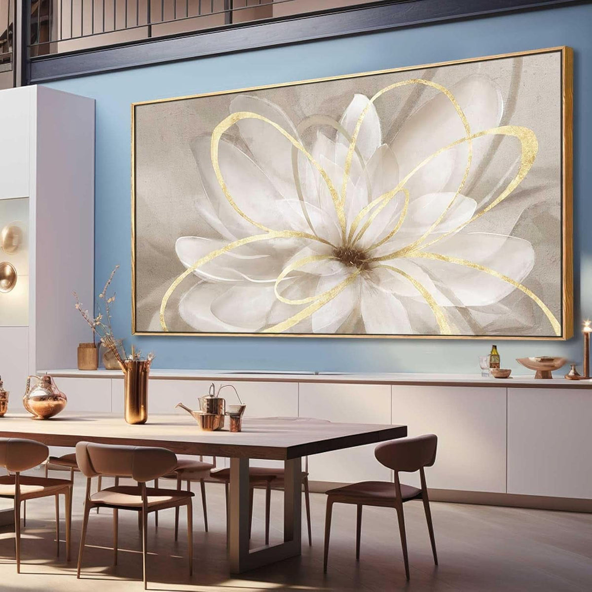 Line Ornamental Floral Wall Art 30x60 Gold Canvas for Living Room – image 5