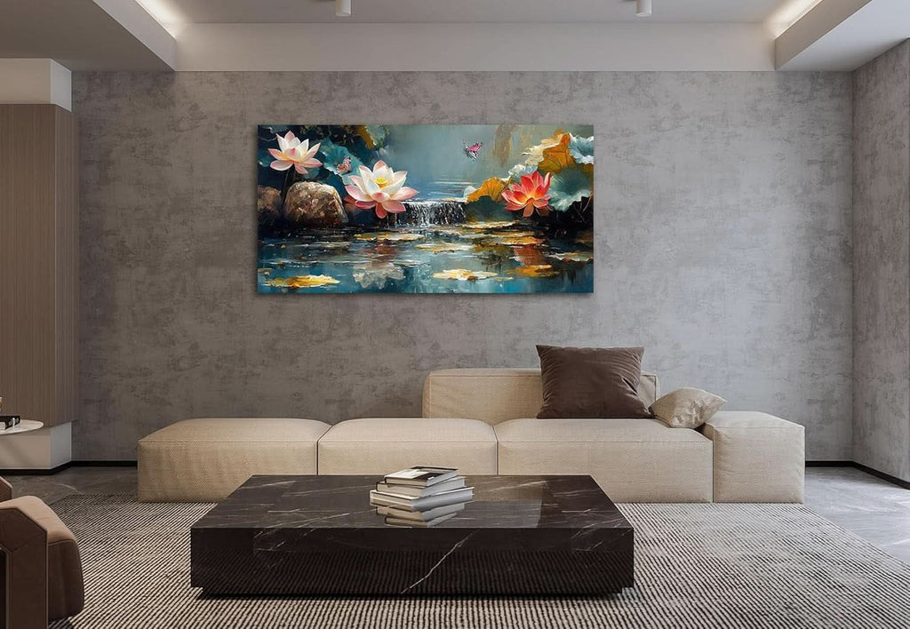 Lotus Vibrant Textured Landscape Wall Art 58x29 Canvas – image 6