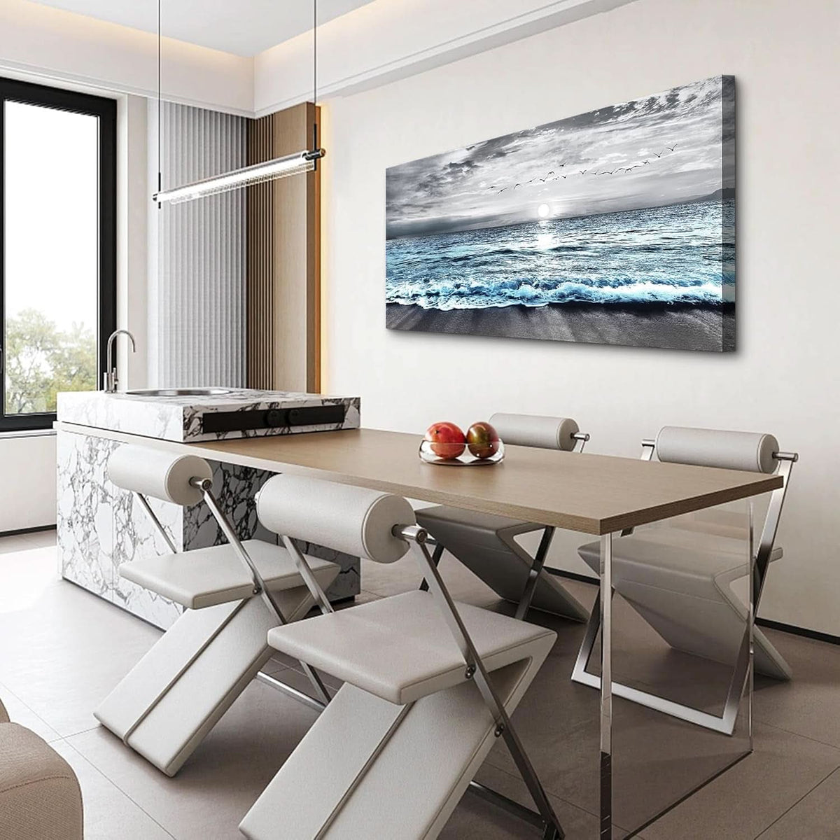 Boho Abstract Wall Art 20x40 Black and White Canvas – image 4