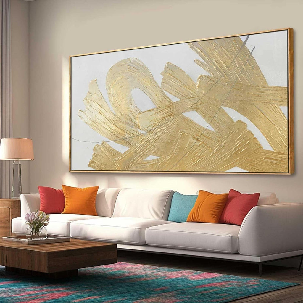 Abstract Wall Art 29x58 White Gold for Living Room – image 2