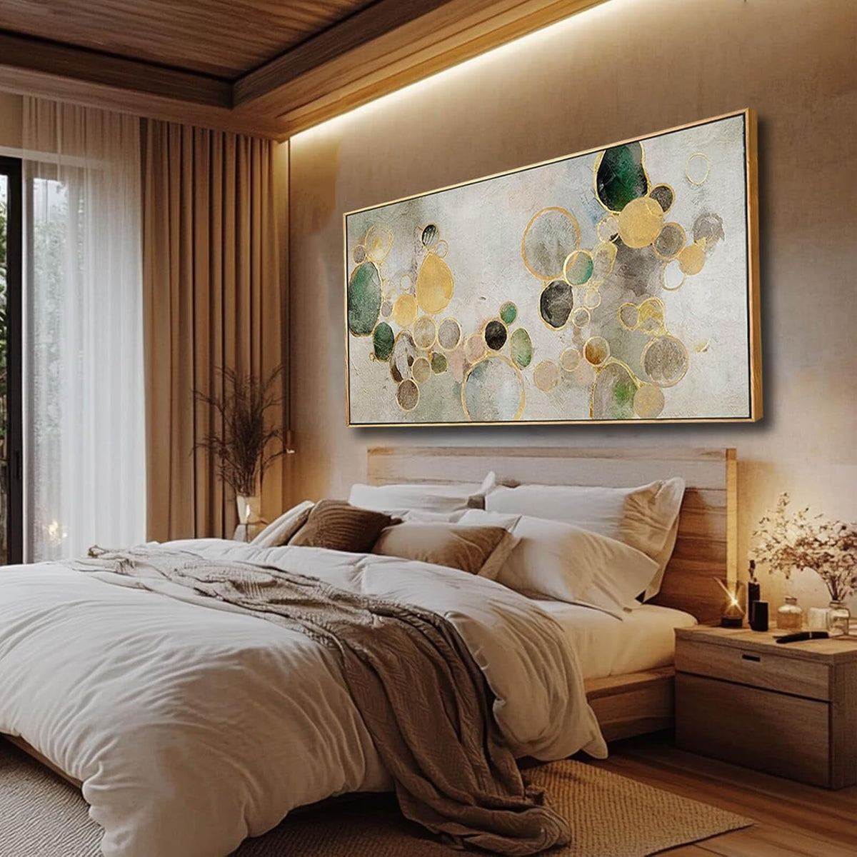 Geometric Abstract Wall Art 29x58 Emerald Green Canvas – image 3