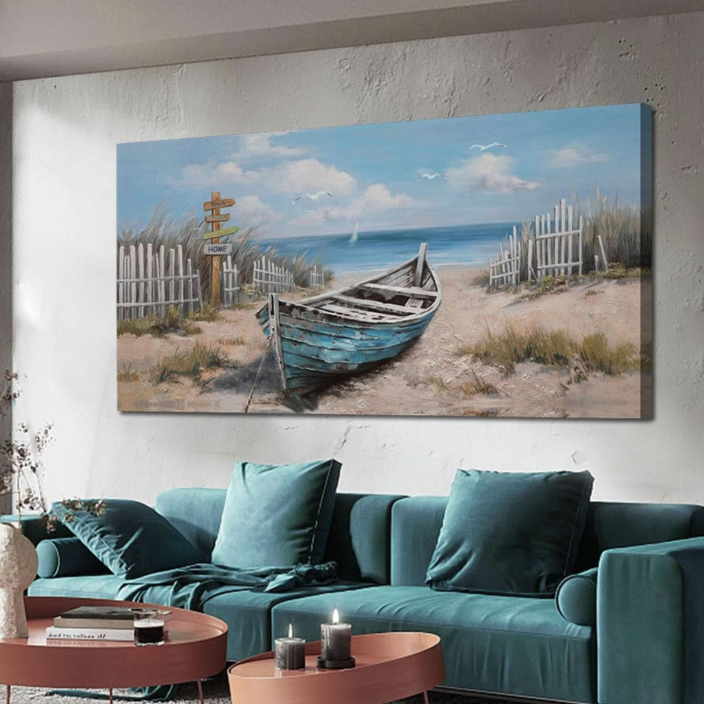 Nautical Textured Coastal Wall Art 40x20 Blue Canvas – image 2