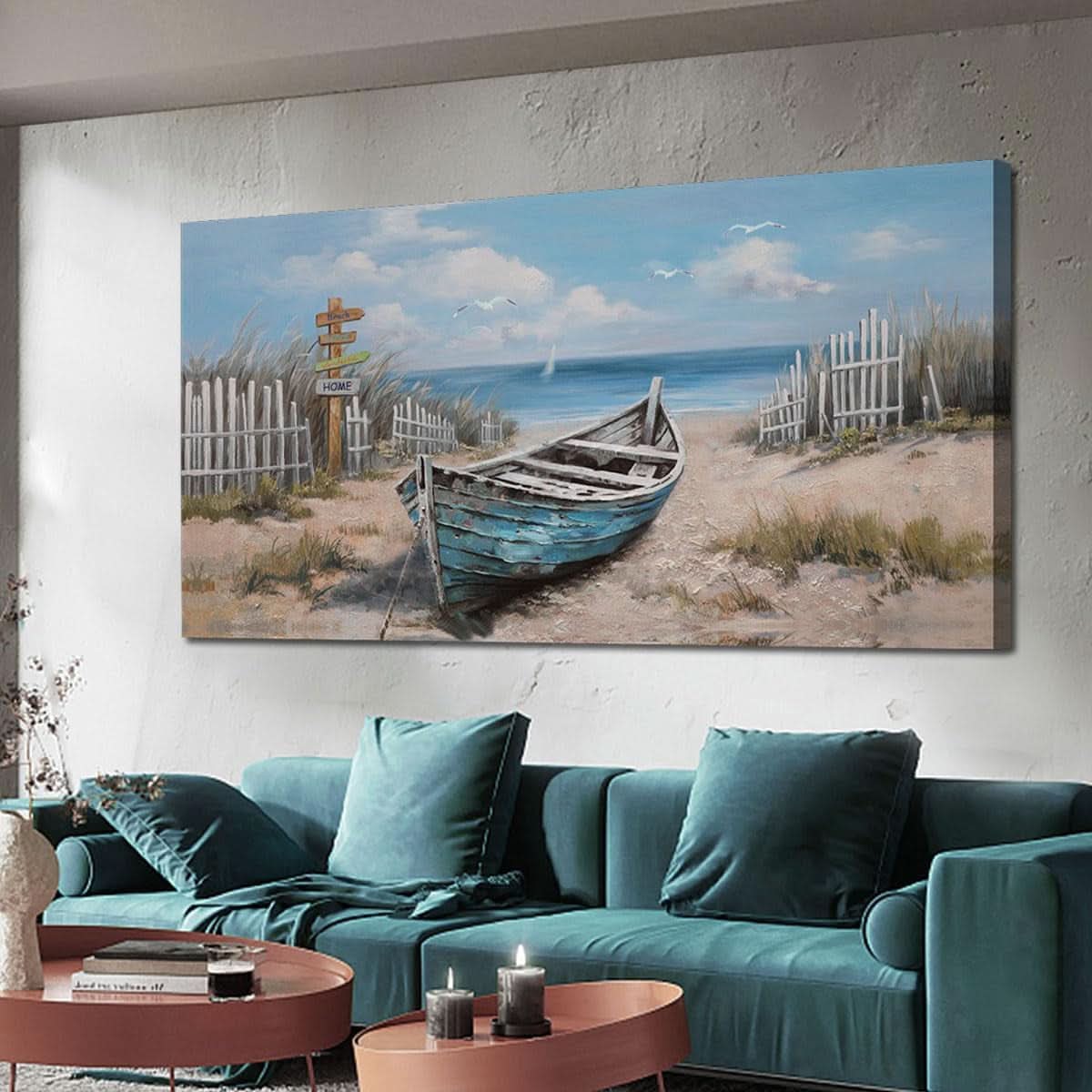 Nautical Textured Coastal Wall Art 40x20 Blue Canvas – image 2