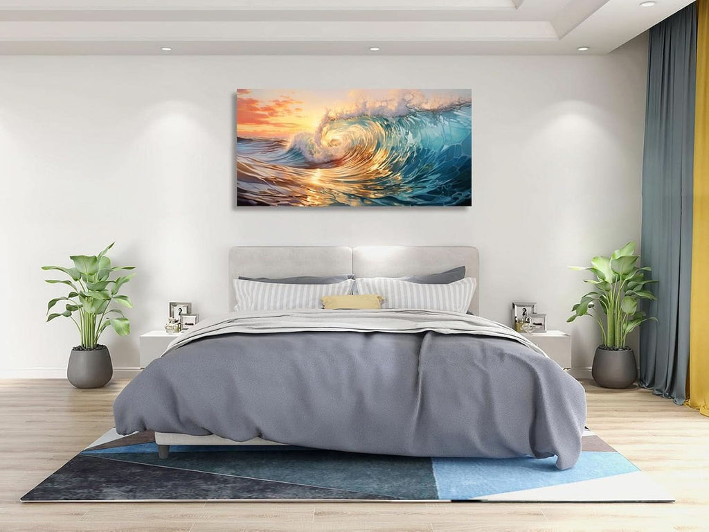 Ocean Waves Sunset Coastal Wall Art 71x36 Canvas for Living Room – image 6