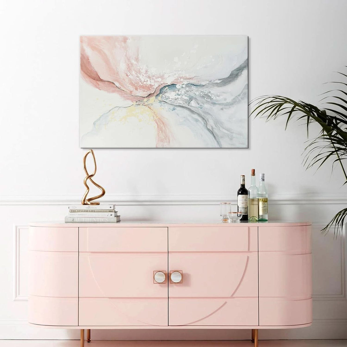 Abstract Wall Art 36x24 Hand-Painted Pink Canvas for Living Room – image 2