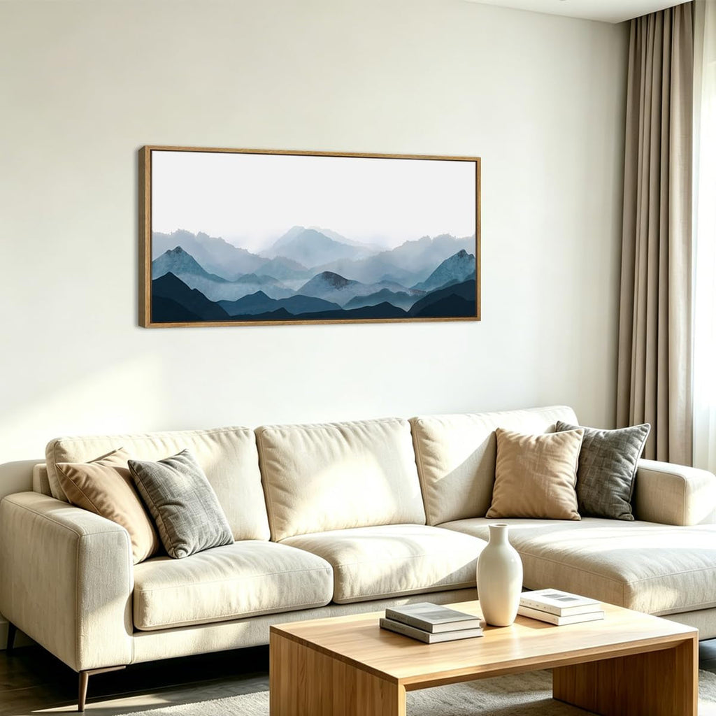 Mountain Landscape Wall Art 20x40 Framed Blue Canvas – image 3