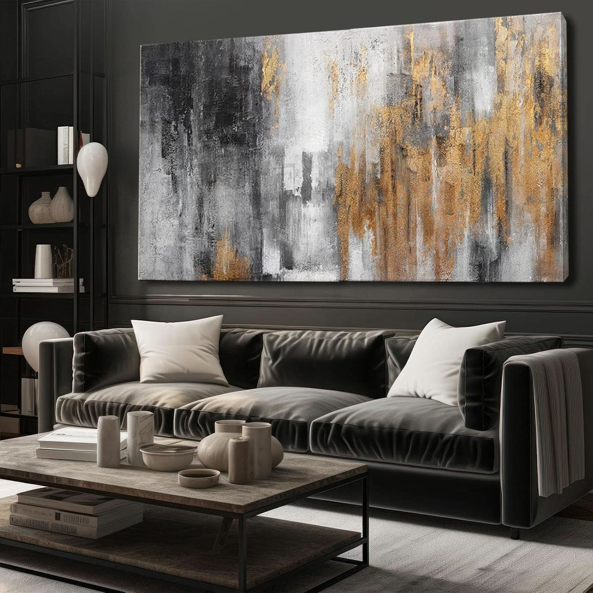 Midnight Onyx Textured Abstract Wall Art 30x60 Canvas – image 2