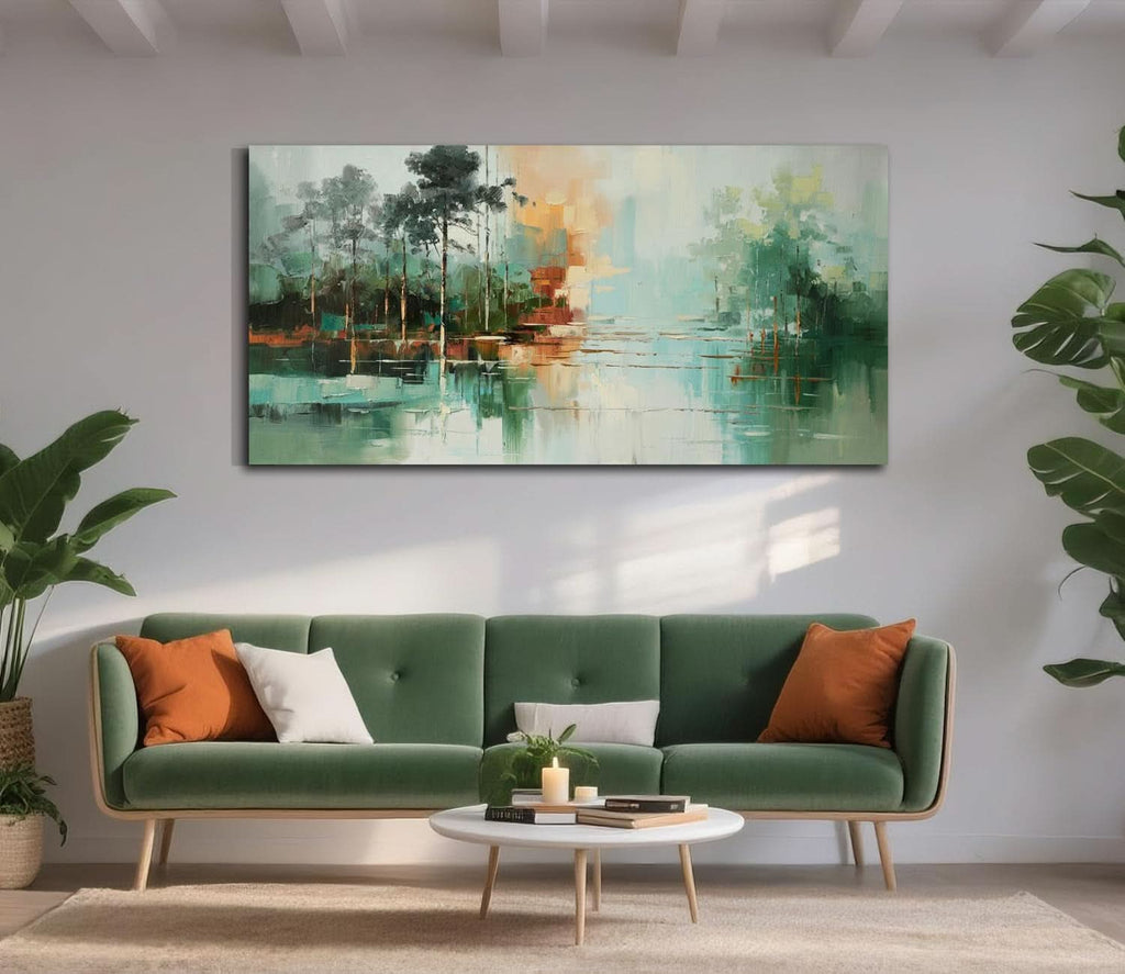 Landscape Wall Art 58x29 Teal Green Canvas for Living Room – image 2
