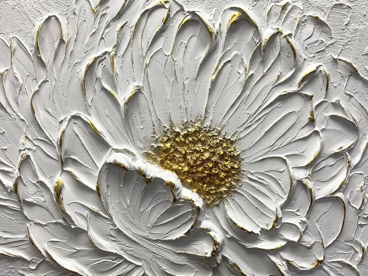 Textured Floral Wall Art 30x45 Hand-Painted White for Living Room – image 5