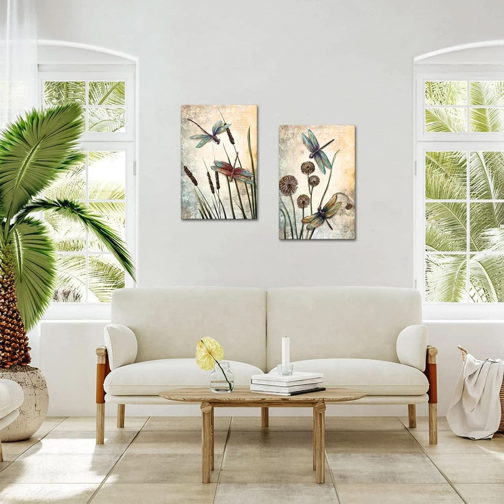 Dragonfly Wall Art Set of 2 Beige Canvas, 16x24 in – image 5