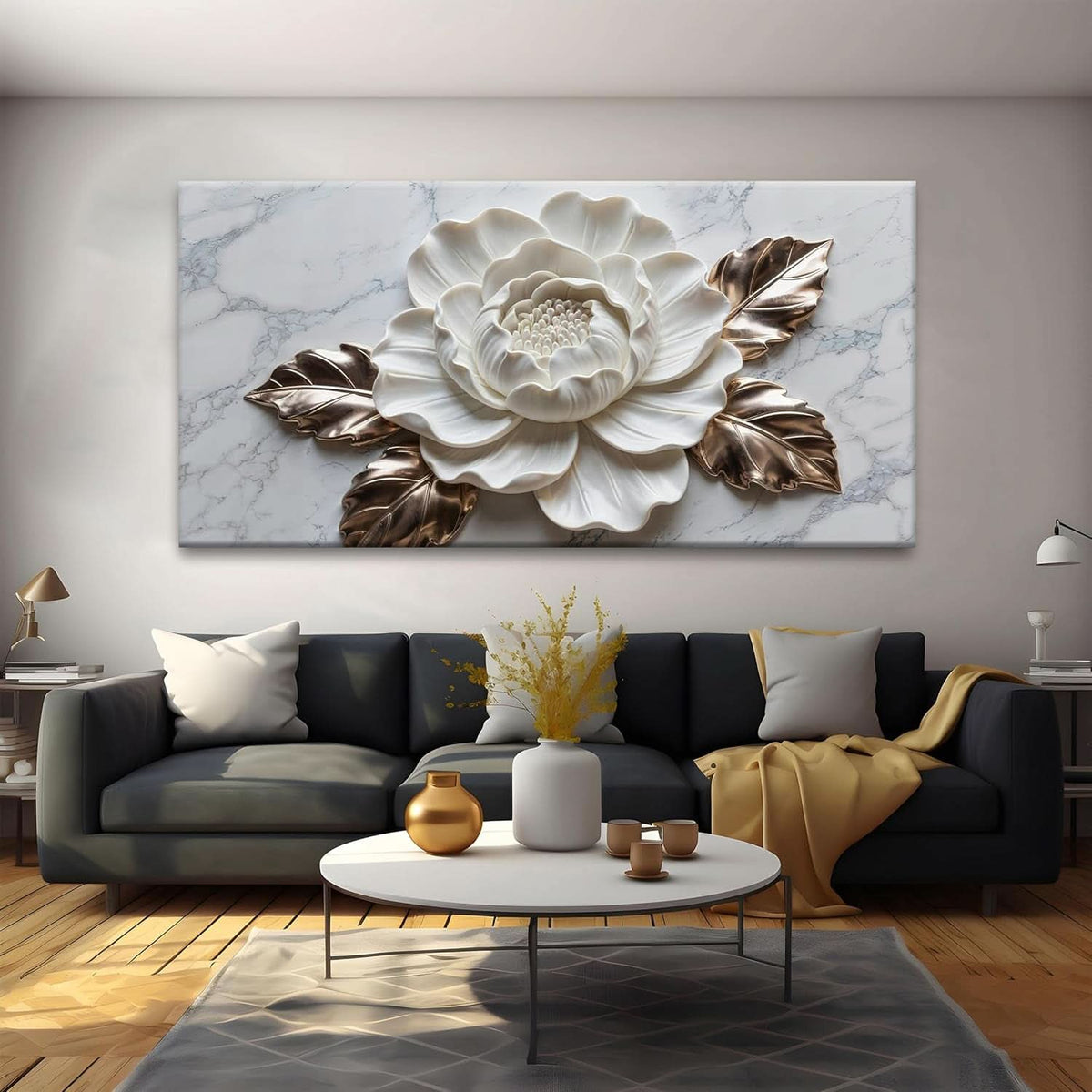 Sophi sticated Floral Wall Art 29x58 Hand-Painted White Canvas – image 2