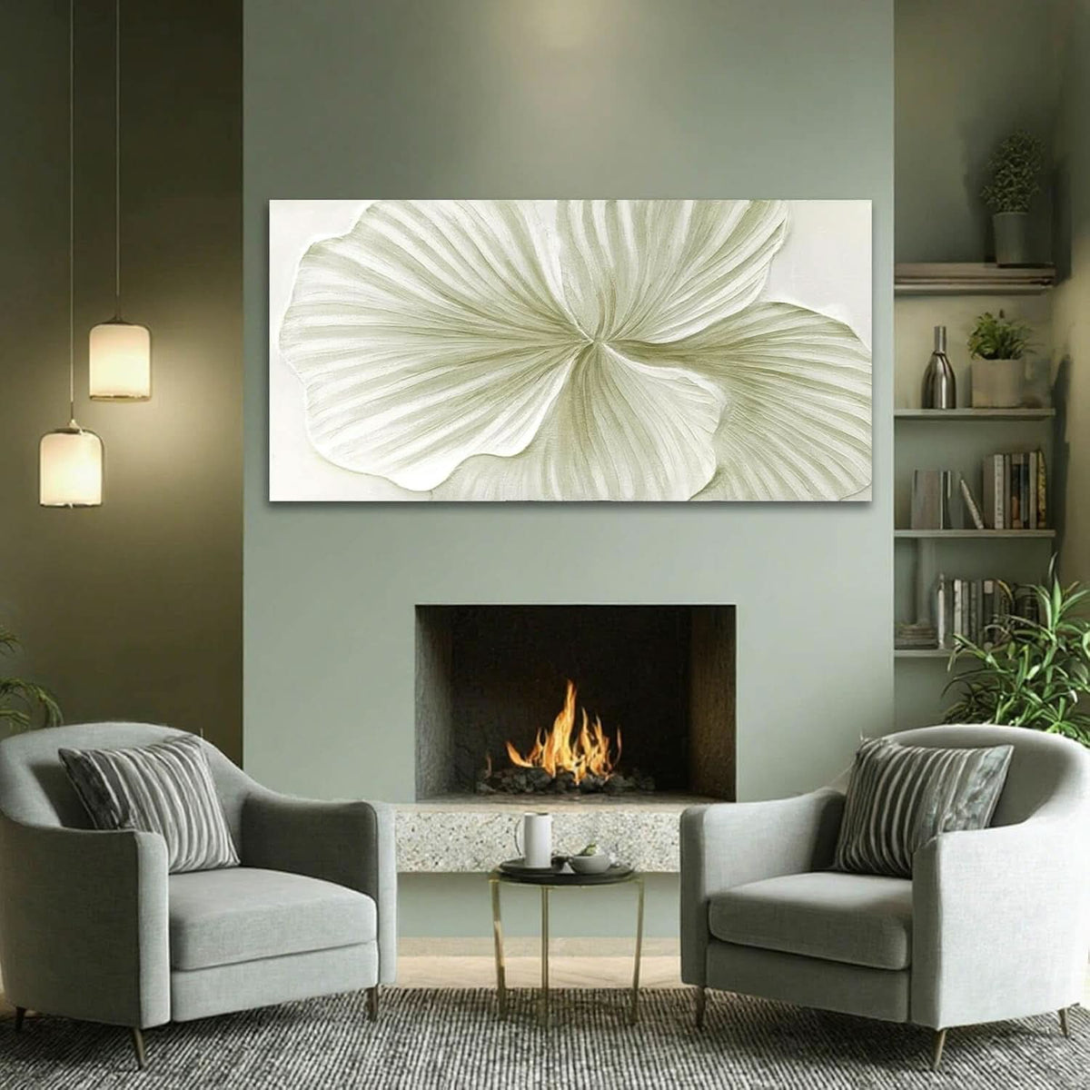 Ginkgo Botanical Wall Art 29x58 Hand-Painted Framed Green Canvas – image 5