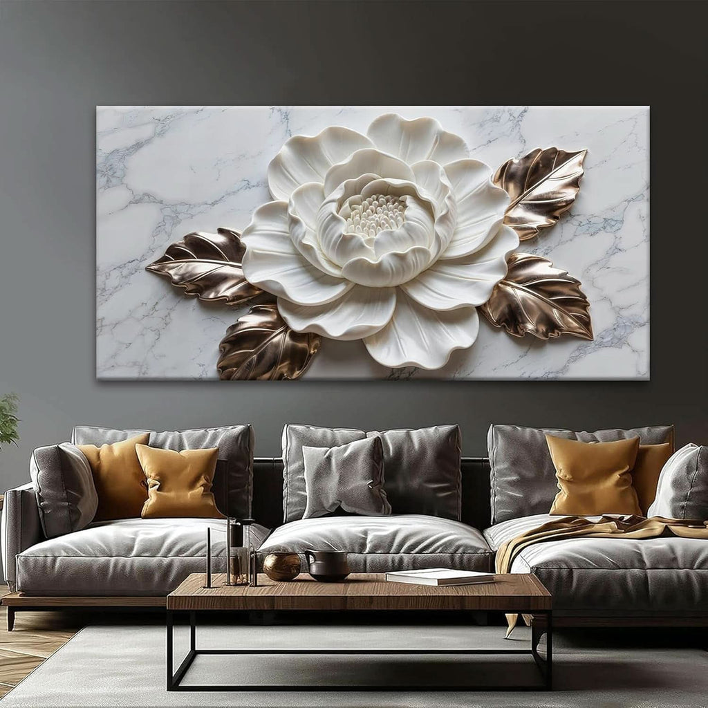 Sophi sticated Floral Wall Art 29x58 Hand-Painted White Canvas – image 4