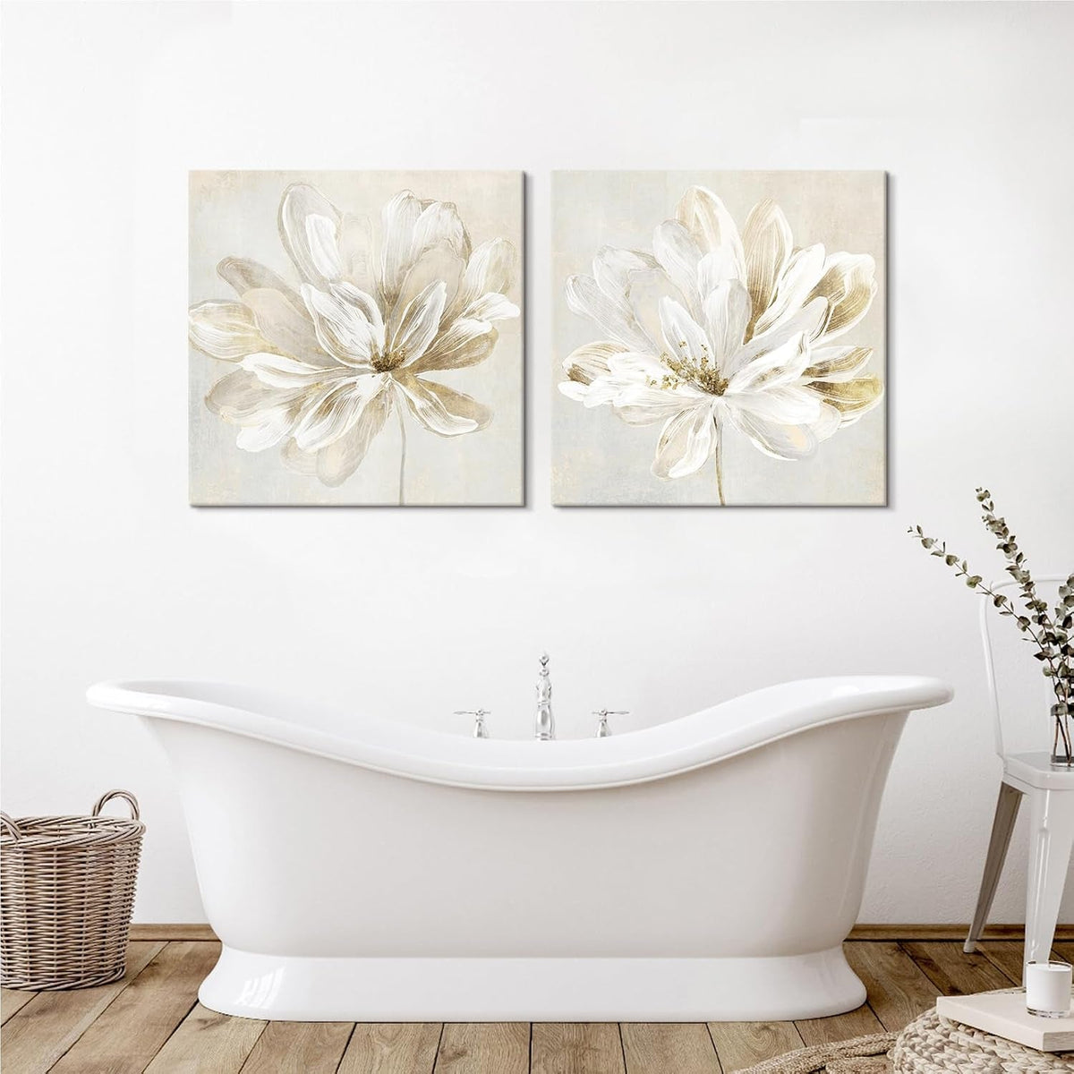 Poster Floral Wall Art 24x24 Gold Beige Canvas for Living Room – image 2
