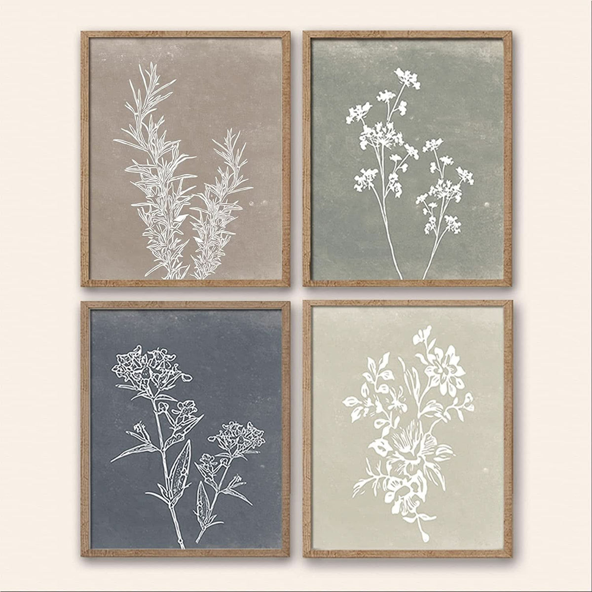 Walnut Botanical Wall Art Set of 4 Framed, 10x10 in – image 3