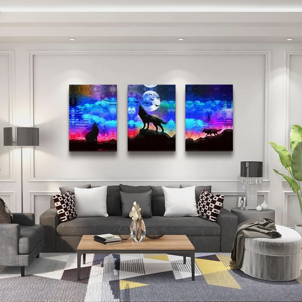 Wolf Boho Wall Art Set of 3 Canvas, 20x28 in for Living Room – image 3