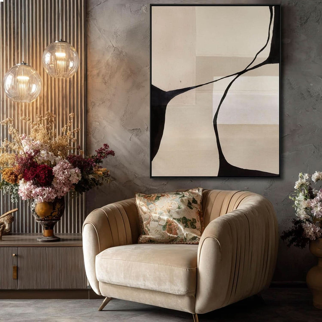 Abstract Wall Art 36x48 Hand-Painted Black Beige Canvas – image 6
